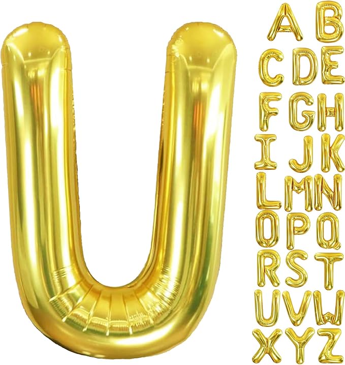 40 Inch Letter Foil Balloons Gold for Graduation, Birthday, Wedding Decorations Jumbo Photo Backdrops Big Alphabet U