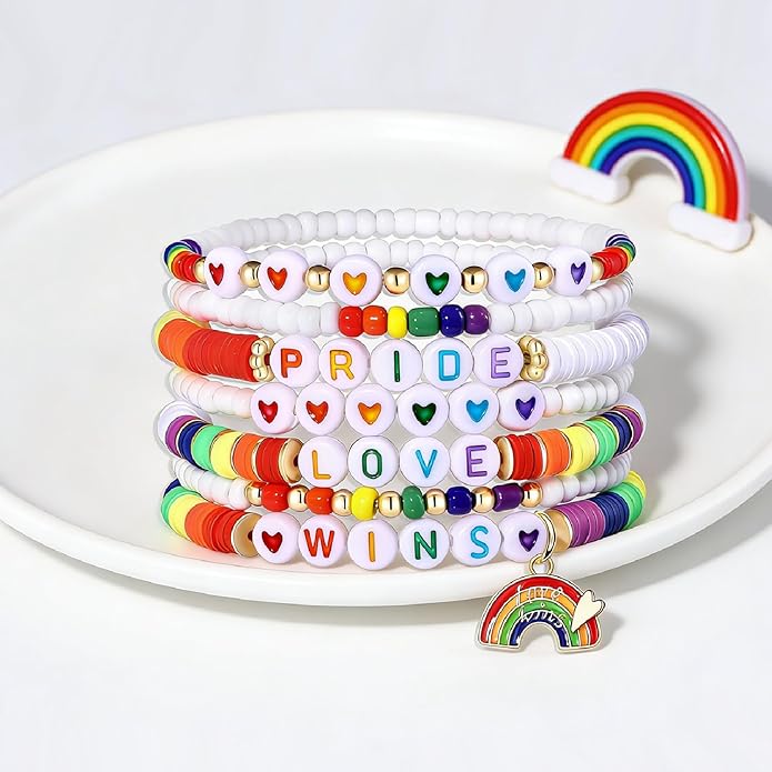 Surfer Heishi Bracelets for Women Stackable Rainbow Vinyl Disc Clay Beaded Stretch Bracelets Elastic Layering Friendship Bracelets Boho Summer Beach Jewelry