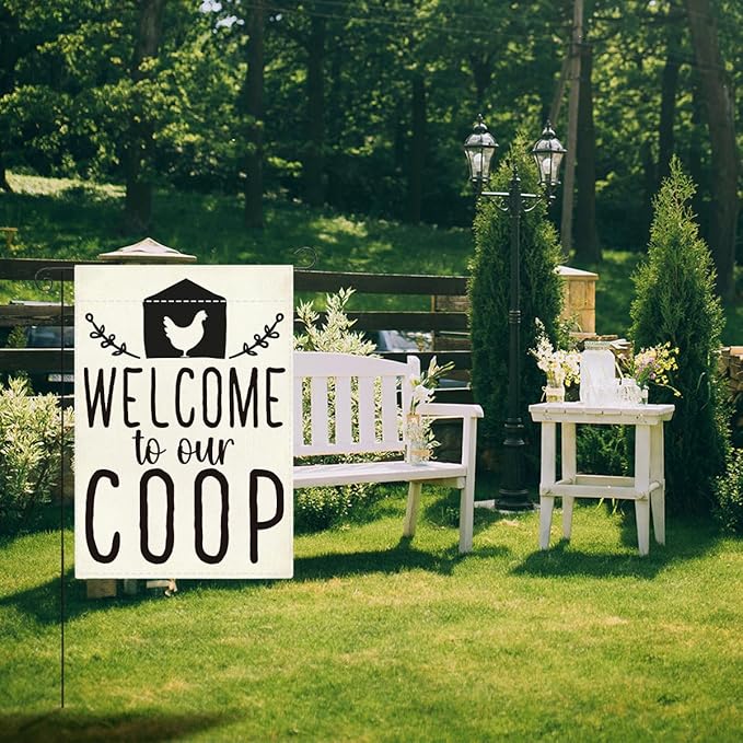 Funny Garden Flag Welcome to Our Coop Flag for Yard Outdoor Patio Best Farmhouse Chicken Coop Decor Double Sided Garden Flags 12 x18 inches
