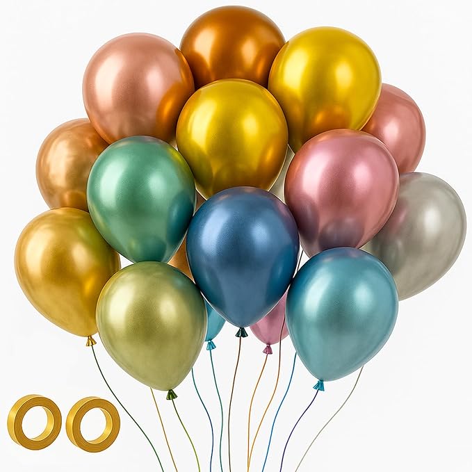105pcs Metallic Balloons 12inch Chrome Party Balloons for Boys Girls Birthday Baby Shower Gender Reveal Wedding Decorations