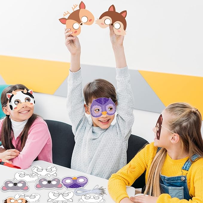 36 Set Animal Coloring Mask Jungle Animal Paper Art Craft Kid Color Your Own Panda Blank DIY Mask Masquerade Birthday Party Dress-Up Decoration Favor School Classroom Activity Game Supplies