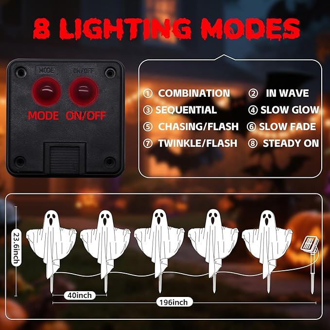 Halloween Decorations Solar Halloween Ghost Lights - Outdoor Ground Stake Spooky Decorations Ghosts for Yard Lawn Patio Porch Holiday Decor (Set of 5)