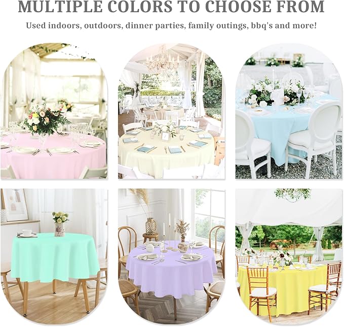 Mulbozy 12 Pack Pastel Color Round Tablecloth, 84 Inches Plastic Table Cover, Premium Disposable Round Party Tablecloth for Restaurant Dinners, Wedding, Grad Party, Baby Shower, Outdoor Camping