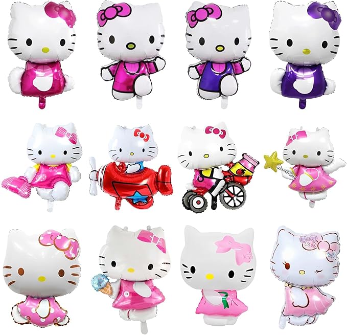 12Pcs Kitty Foil Balloons for Kitty Birthday Party Girls Birthday Party Balloons,Baby Shower Birthday Party Decorations