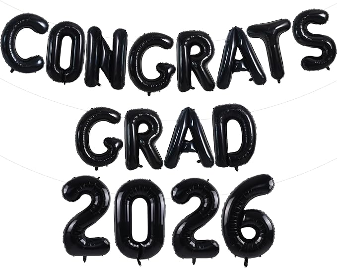TONIFUL Graduation Balloons 16 Inch Black Congrats Grad Balloons 16 Inch Black 2026 Number Foil Balloons for 2026 Graduation Party Graduate Congratulations 2026 Congrats Grad Decorations