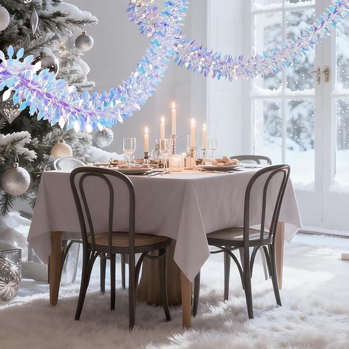 6ft Long Iridescent Hanging Garland Reusable Roll Shiny Foil Metallic Banner Iridescent Garland Decoration for Christmas Frozen Party Weddings Birthdays