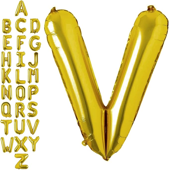 40 Inch Gold Letter V Balloons, DIY Phrase Foil Alphabet Letter V Balloons DIY Word V Banner for Birthday Anniversary Celebration Graduation Party Supplies Decoration