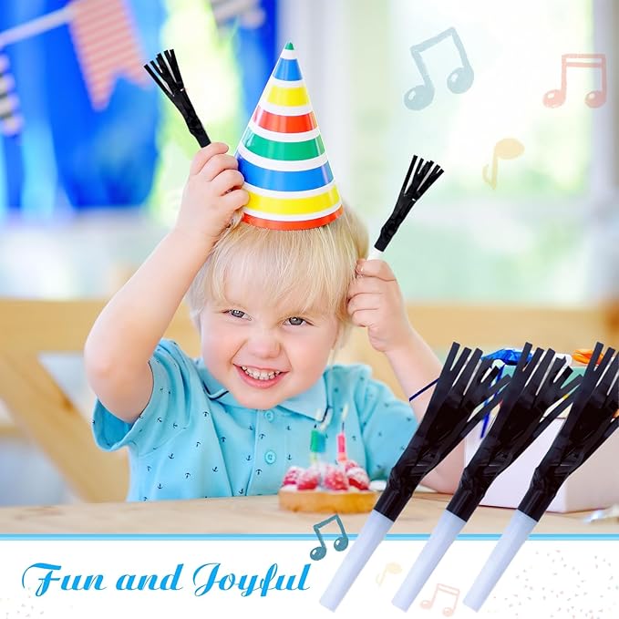 30 Pcs Gold Noise Makers, Metallic Fringed Noise Makers for New Year Party Favor Supplies, Black