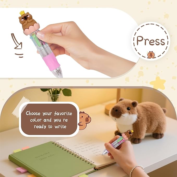 CZWZ 30Pcs Mini Multicolor Pens in One 4-in-1 Cute Pens Bulk, Ballpoint Pen for Birthdays and Parties, Fun Gifts Assorted Ink Kawaii Pen(Capybara)