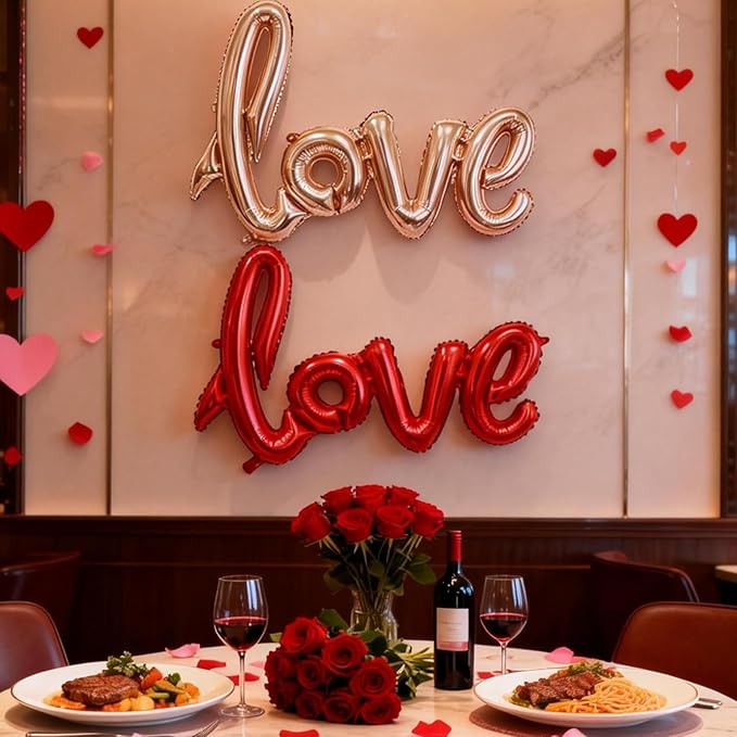 Large Love Foil Balloon 42 Inch Red Gold Love Letters Balloons Banner Giant Valentines Day Balloons Decorations for Valentine Day Romantic Bridal Shower Wedding Anniversary Engagement Party Decoration