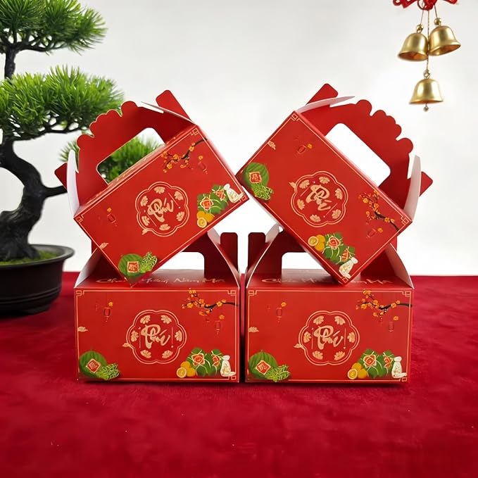 KYMY 2026 Vietnamese New Year Party Favor Boxes, 10PCS Tết Việt Nam Spring Festival Goodie Candy Treat Gift Holders, Zodiac Horse Treat Boxes for Asian Vietnam Lunar New Year Party Decorations
