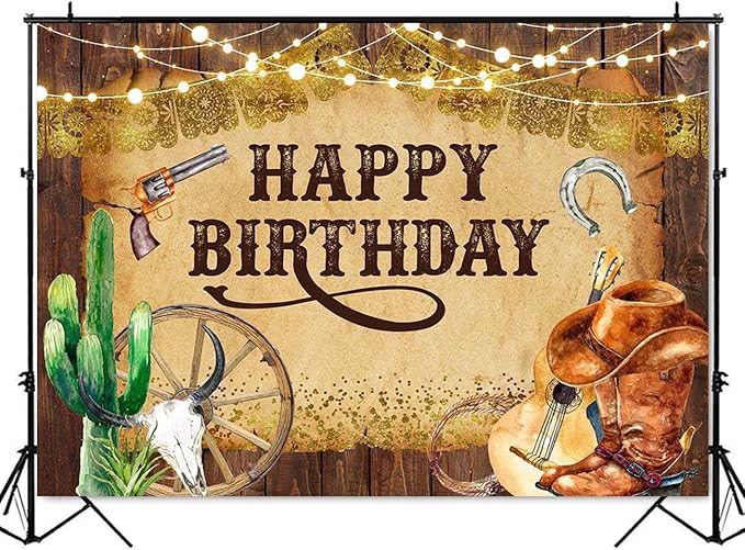 Mocsicka Western Backdrop Western Party Decorations Wild West Rodeo Cowboy Background Brown for Boys Birthday Party Supplies Banner for Photography (7x5ft (82x60 inch))