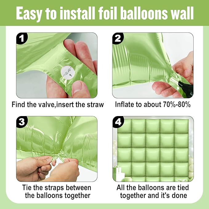 25Pcs Olive Green Square Foil Balloons Wall Backdrop, Double Sided Metallic Foil Balloons Tunnel Arch Garland Kit for Photo Booth Birthday Wedding Graduation Halloween Party Decorations