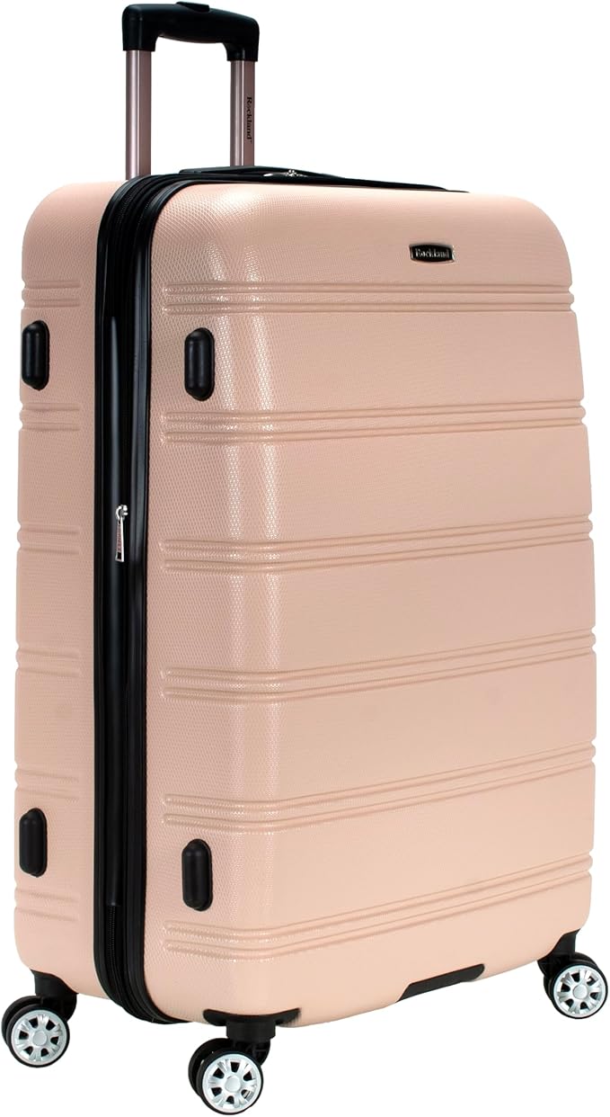Rockland Melbourne Hardside Expandable Spinner Wheel Luggage, Checked Large 28", Champagne