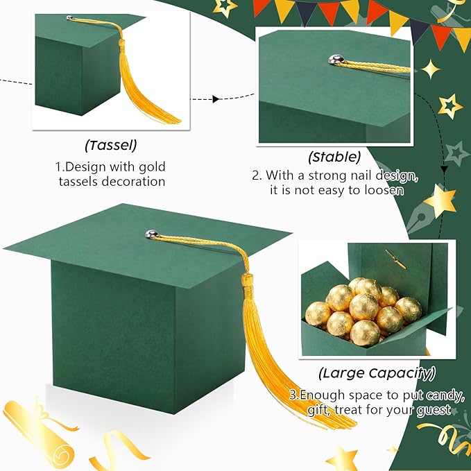 TaoBary 12 Pieces Graduation Candy Box Graduation Decorations Party Gift Boxes Graduate Cap Box Candy Chocolate Cookie Supplies for Ceremony Party(Green)
