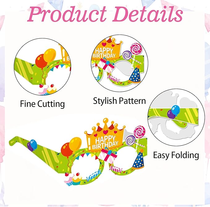 16PCS Happy Birthday Glasses, Birthday Party Paper Eyeglasses Photo Booth Props for Birthdays Party Supplies Decorations