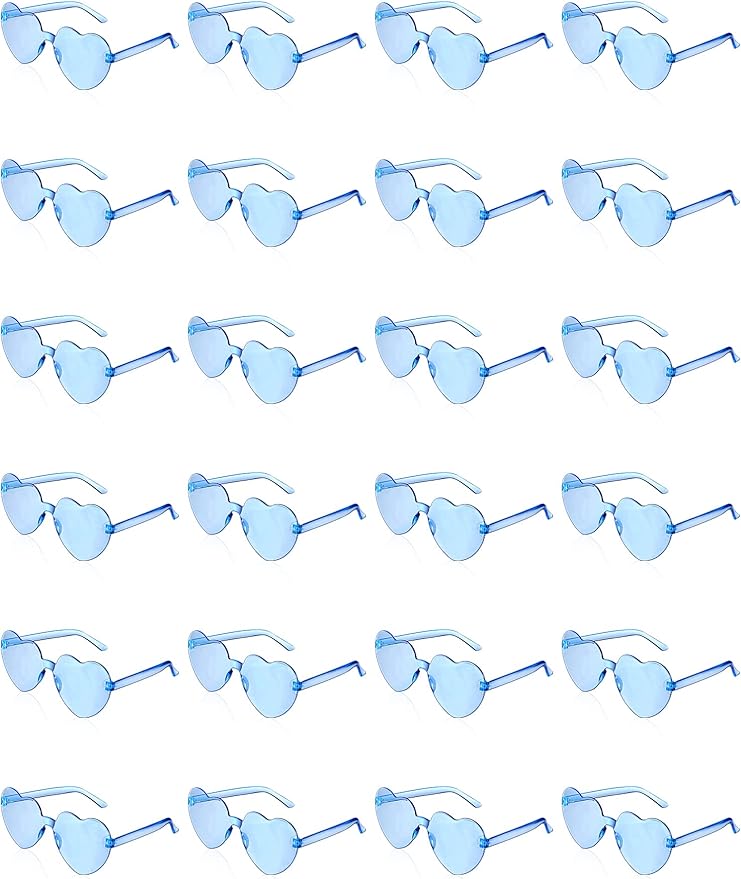 Geyoga 24 Pairs Valentines Heart Sunglasses Bulk Heart Shaped Sun Glasses Frameless Eyeglass for Women Men Valentines Party