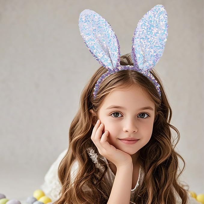 Macute Easter Headband Purple Bunny Ears Headband Rabbit Ears Sequin Beauty Headdresses Fashion Hair Accessories Easter Hairband Gift for Girls Women