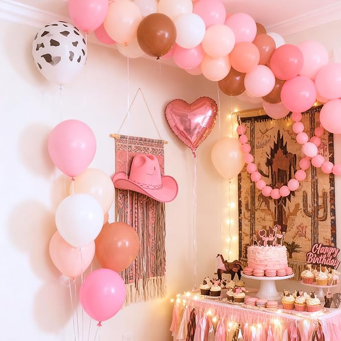 Pink Cow Print Balloons, Cow Balloons 50pcs 12 Inch Pastel Pink Macaron Pink Dusty Rose Neutral Ivory for Girl Pink Cow Birthday Western Party Baby Shower Wedding Bachelorette Farm Theme Decorations