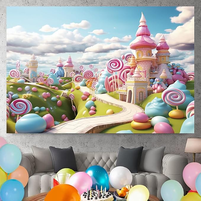 15x10ft Candyland Backdrop Fantasy Sweet Candy Castle Cream Photography Background Candyland Theme Boys Girls Birthday Party Decorations Banner Photo Studio Props