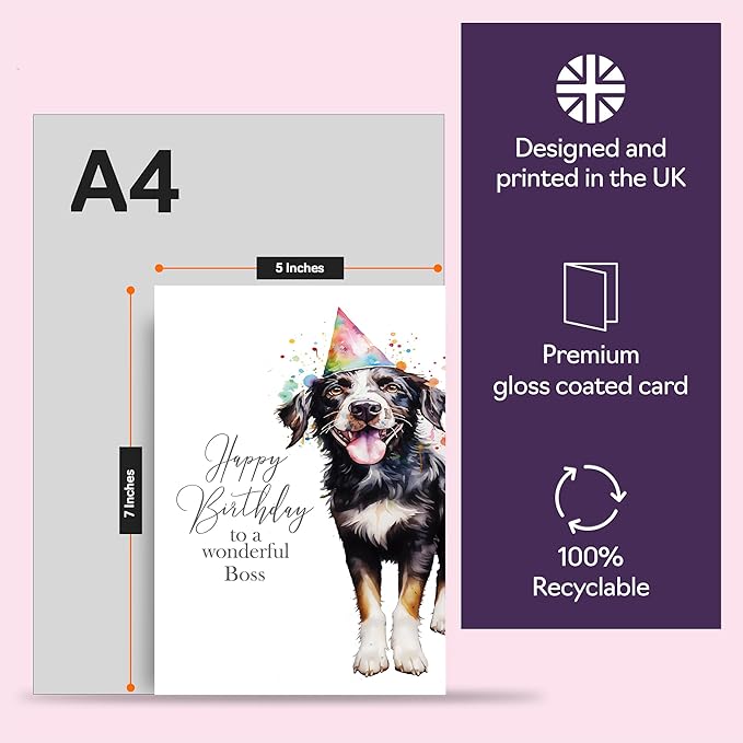 Birthday Cards for Boss - Party Hat Dog - Happy Birthday Card for Boss from Employee Colleague, 5x7 Inch Bday Gifts Greeting Cards for Women Men Him Her