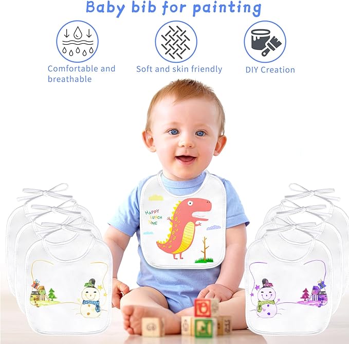 GOLDGE Dazzle at Baby Showers with a 44-piece DIY Bib Decorating Kit. 24 Bibs, 6 Stencils, 14 Markers. Perfect Gender Reveal Party Gift!, Medium, White