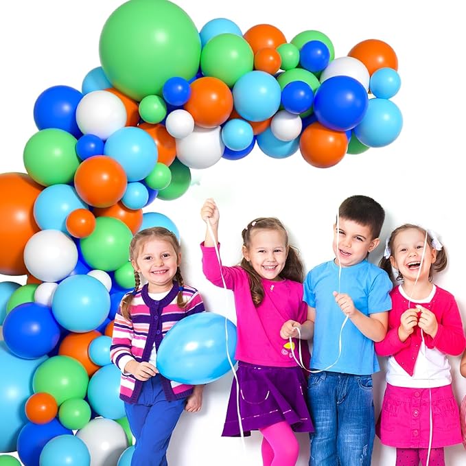 Blue Green Orange Dinosaur Balloon Arch, 121 PCS, Boys Birthday, Baby Shower Decorations