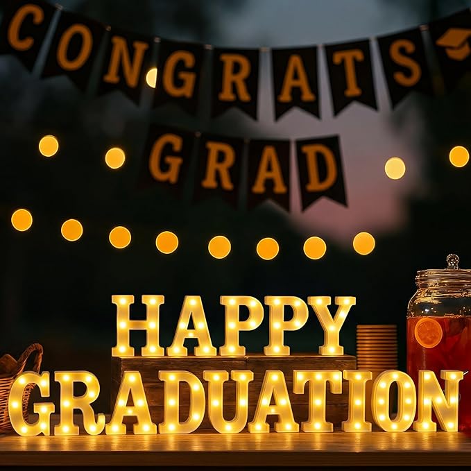 Honoson 15 Pcs 2026 Graduation Party Decoration Happy Graduation Lights up Signs Neon Table Sign Decor for Grad Party Home Class School Supplies