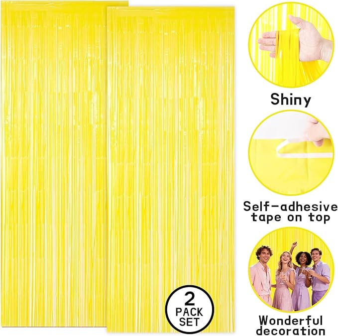 7-Pack Graduation Party Decorations Set, 3 Yellow Graduation Tablecloths 54x108in, 2026 and Grad Balloons, 2 Foil Fringe Curtains for High School College Graduation Party Photo Booth