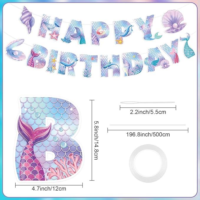 Mermaid Party Decorations Happy Birthday Banner Mermaid Party Banner Garland for Birthday Party Decorations Mermaid Party Supplies