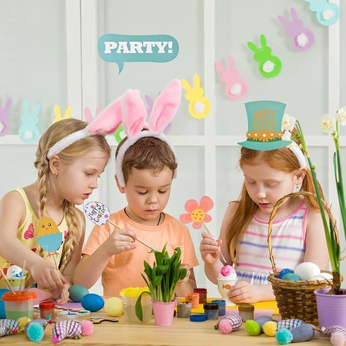 Easter Photo Booth Props,35Pcs Set of Happy Easter Egg Bunny Selfie Photobooth Props,Spring Photography for Easter Party Decorations