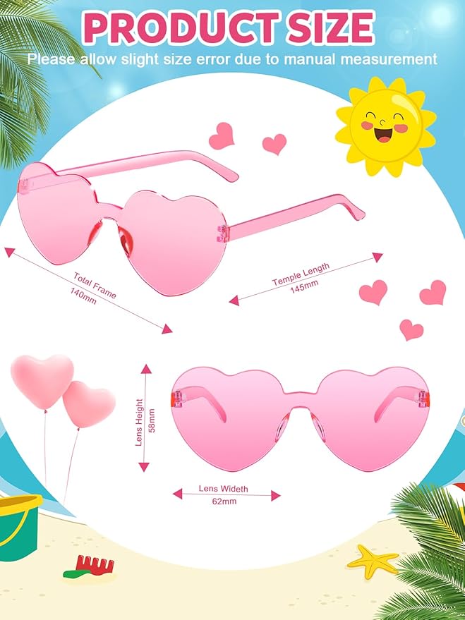 12 Pairs Heart Shaped Sunglasses for Women Colorful Glasses Fun Trendy Transparent Heart Sunglasses Party Favor