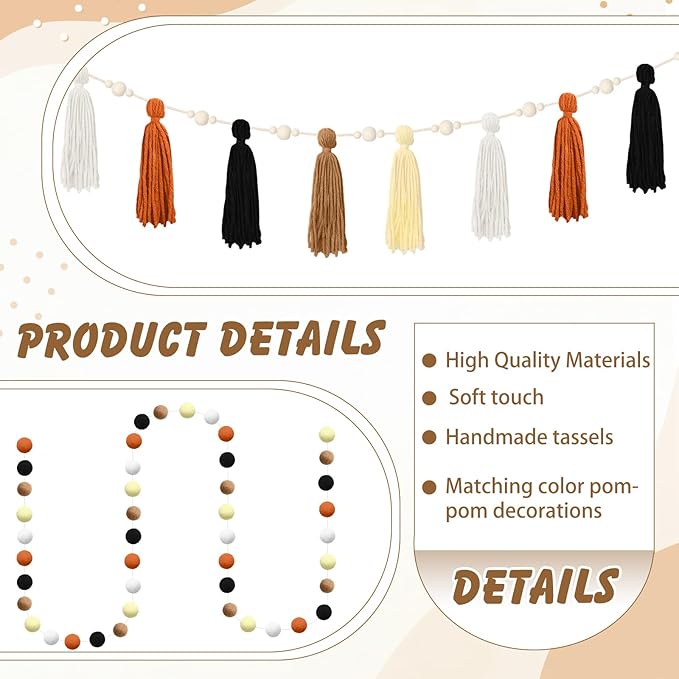 139 Pcs Felt DIY Custom Banner Kit Include 104 Letters 18 Swallowtail Flags 15 Pennants 2 Pcs Pom Pom Garland Tassel Pompom Decoration for Home Baby Shower Birthday(Brown)