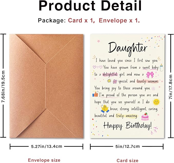 Funny Birthday Cards for Daughter from Mom and Dad, Sweet Poetic Cards from Tsundere Parents, I Love You, From Baby to Girl to Adult Woman (Super Cute Lady), with Envelope