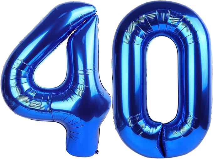 Blue Jumbo Number 40 Balloon 40 Inch, Women Men 40 Birthday Supplies, Foil Helium 40 Birthday Giant Balloon, Mylar Blue Number Balloons Anniversary Decorations