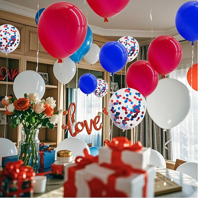 Red White and Blue Balloons with Confetti Balloons 12 inch Latex Balloons 80 Pcs for Wedding Birthday Baby Shower Patriotic Themed Party Decorations