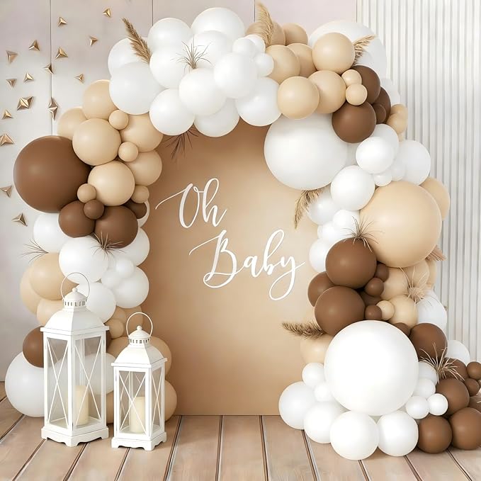 160Pcs Boho Brown White Nude Balloon Garland Arch Kit Dark Brown Nude Tan White Latex Balloons for Neutral Bear Baby Shower Birthday Party Decorations