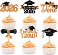 2026 Graduation Cupcake Toppers, 36 pack Orange Glitter Class of 2026 Congrats Grad Diploma Cap Cupcake Picks for 2026 Graduation Party decorating Supplies