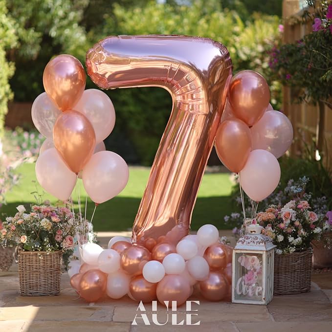 AULE 40 Inch Big Rose Gold 7 Balloon Number Large Foil Helium Number Balloons 0-9 Jumbo Giant Happy 7th Birthday Party Decorations for Boy or Girl Huge Mylar Anniversary Party Supplies