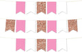 Andaz Press Hanging Pennant Banner with String, Faux Rose Gold Glitter, White, Pink, 1-Set, 24 Pennants, Approx. 12-Feet Long, Girl's 1st Birthday Baptism Communion Theme Colored Supplies