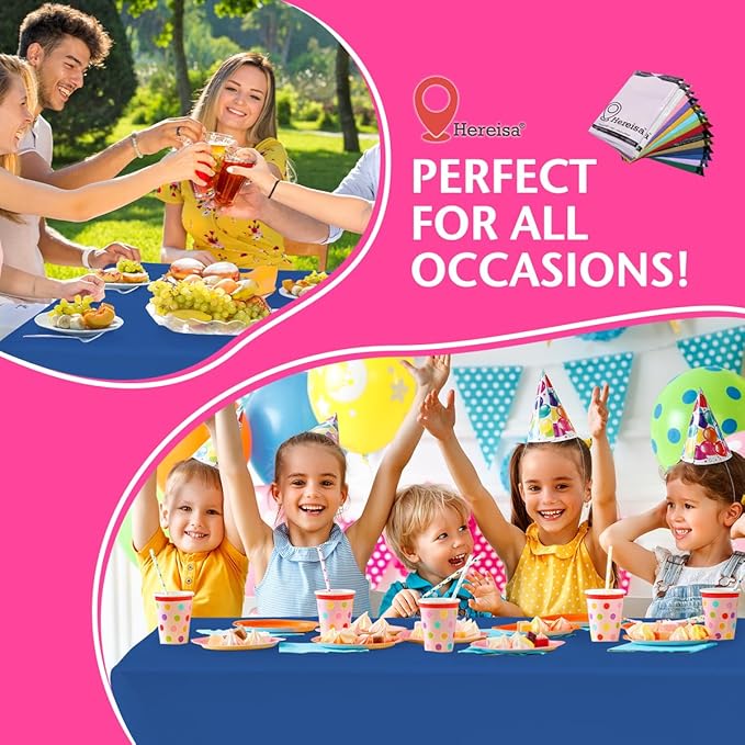 Disposable Plastic Tablecloth Royal Blue 54x108 Inch, 5-Pack Waterproof Rectangular Table Cover for Parties, Picnics, Dining Protection
