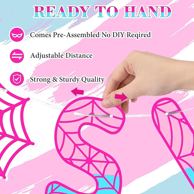 TaoBary Spider Theme 3rd Birthday Banner, Pre-strung Swinging into 3 Banner, Spider 3rd Birthday Decorations Party Supplies for Kids, Third Decor for 3 Year Old Boys Girls(Pink and Blue)