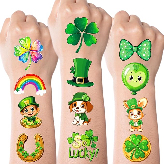 JCFIRE 95 PCS St Patricks Day Tattoos for Kids, Shamrock Stickers Temporary Tattoos for Children, Saint Patricks Day Accessories Party Favors, Lucky Irish Decor Gifts, St Paddy Decorations Supplies