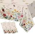 3 Pcs Spring Floral Tablecloth, Butterfly Wildflower Plastic Disposable Tablecloth Rectangle Table Covers for Easter, Birthday, Wedding, Mothers Day Tea Party Supplies and Decorations,54 x 108 Inch