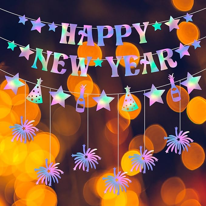 Happy New-Years Eve Party-Decorations Streamers - 12pcs Black Gold 2525 Nye Hanging Swirls Banner Supplies, Classroom Ceiling Garland Indoor Holiday Decor Panduola