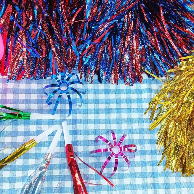 Lovecheer 24/60PCS Fringed Foil Party Noisemakers Metallic Fringed Party Blowers for Adults Birthday Wedding New Year Christmas Blowouts