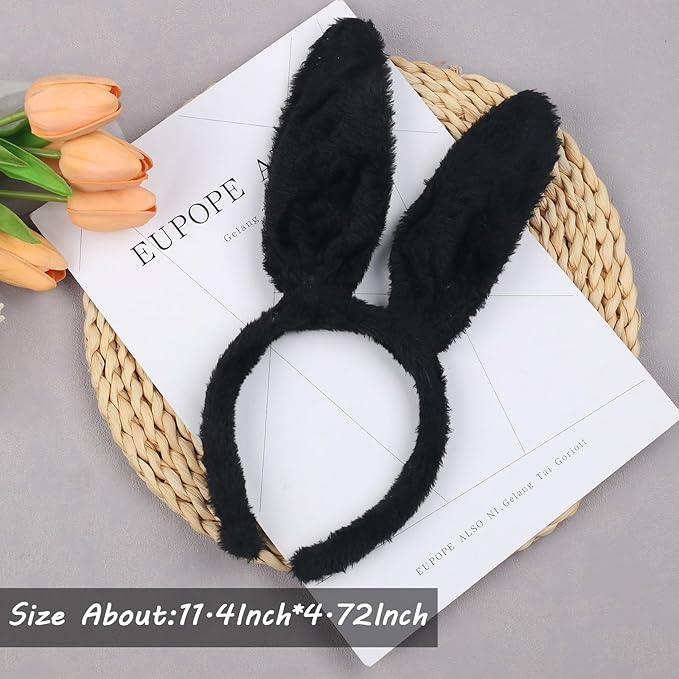 Bunny Headband Easter Hair Bands for Women Girls Kids, Black Cute Plush Rabbit Ears Hair Accessories Non Slip Headbands Easter Day Party Decoration Supplies