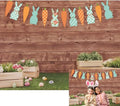 Happy Easter Backdrop Spring Rabbit Carrot Green Grass Eggs Baby Shower Backdrop Brown Wooden Wall Easter Party Decoration (7x5ft)