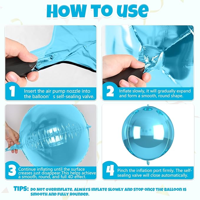 12Pcs Light Blue Round Balloons Foil, 22" 18" 15" 10" 4D Sphere Ball Balloon, Big Metallic Blue Balloons for Graduation Wedding Baby Shower Bridal Shower Birthday Party Decorations Supplies