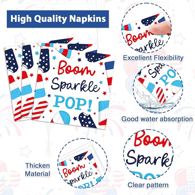 96 Pcs Patriotic Party Plates Napkins Tableware Set Summer Ice Pop Supplies Disposable Dinnerware 4th of July Theme Popsicle Decoration Favors for American Independence Day Memorial Day, 24 Guests
